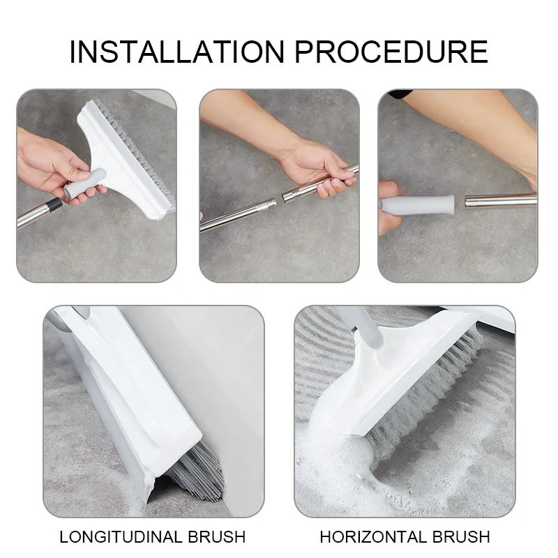 Floor Scrub Brush 2 In 1 Cleaning Brush Long Handle Removable Wiper Magic Broom Brush Squeegee Tile Kitchen Cleaning Tools