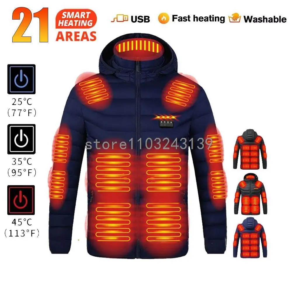 thumbnail image 1 of 21 áreas Chaquetas calefactoras USB para hombre Parkas calefactables de invierno Chaquetas calefactables eléctricas Chaqueta impermeable cálida Abrigo talla grande 6XL, 1 of 5