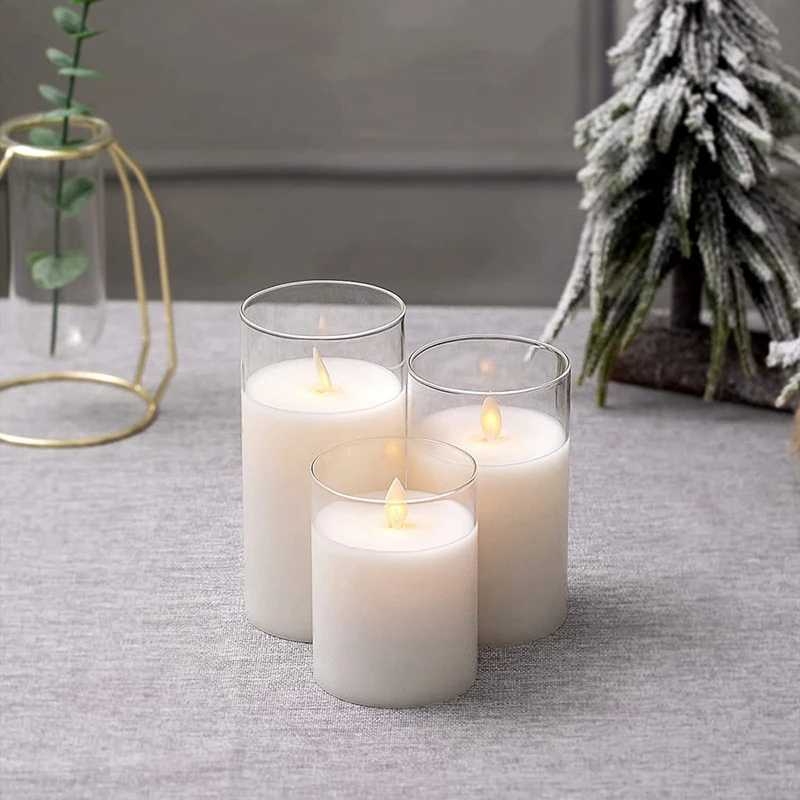 Battery Operated Flameless Candle Outdoor Waterproof Candle Flashing Flame Led Candle 3 Piece Set