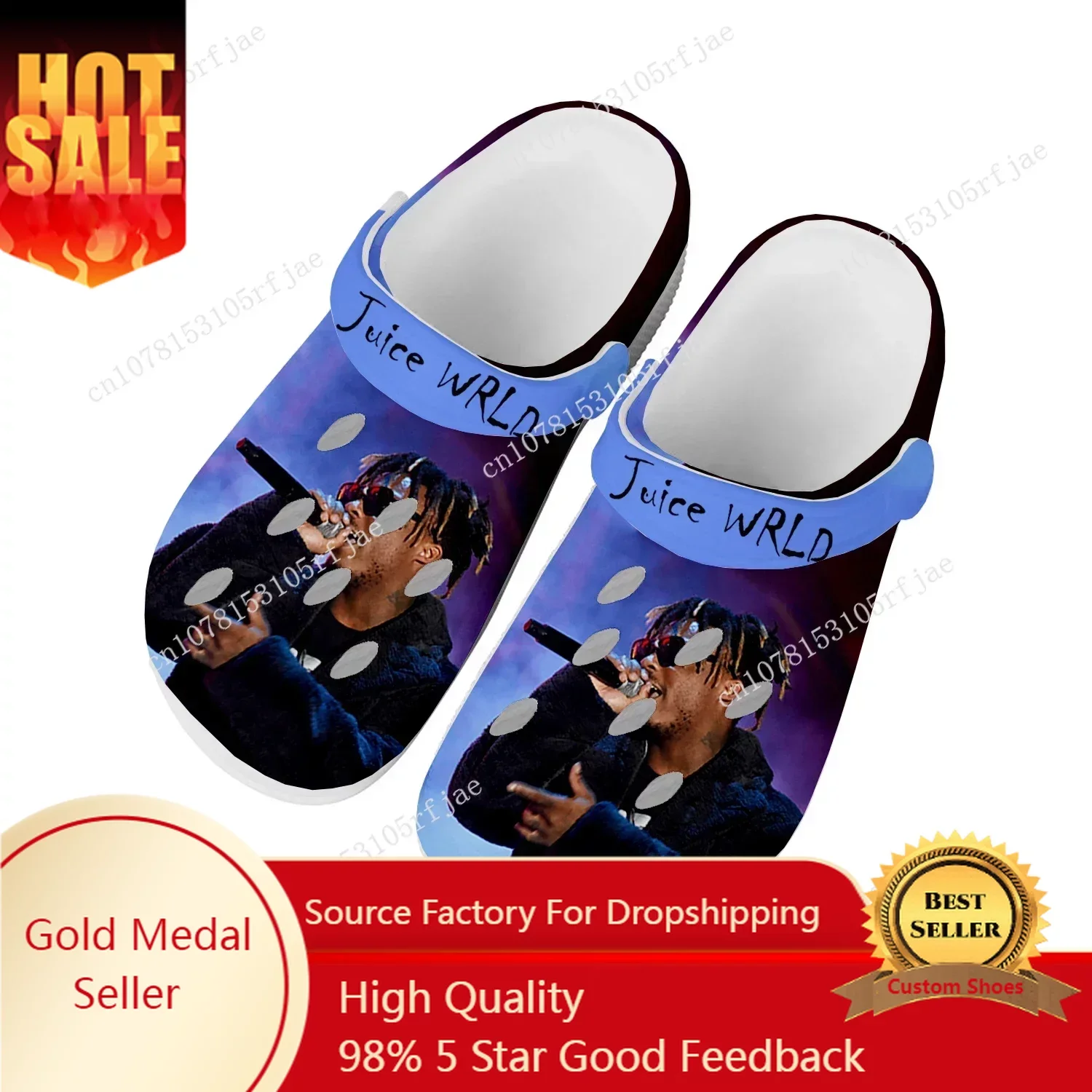 

Wrld 999 Hip Hop Rapper Juice Home Clogs Custom Water Shoes Mens Womens Teenager Shoes Clog Breathable Beach Hole Slippers White