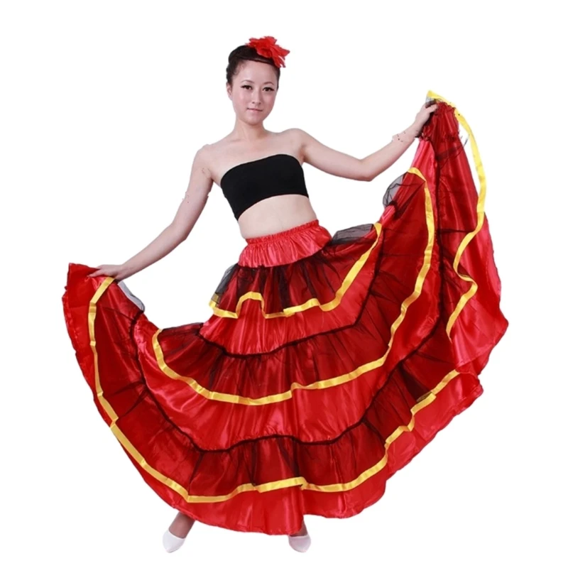 

2023 New Women Layer Long Skirt Belly Dance Skirt Spanish Flamenco Dance Skirt for Mexico Ballet Folklorico Performances Costume
