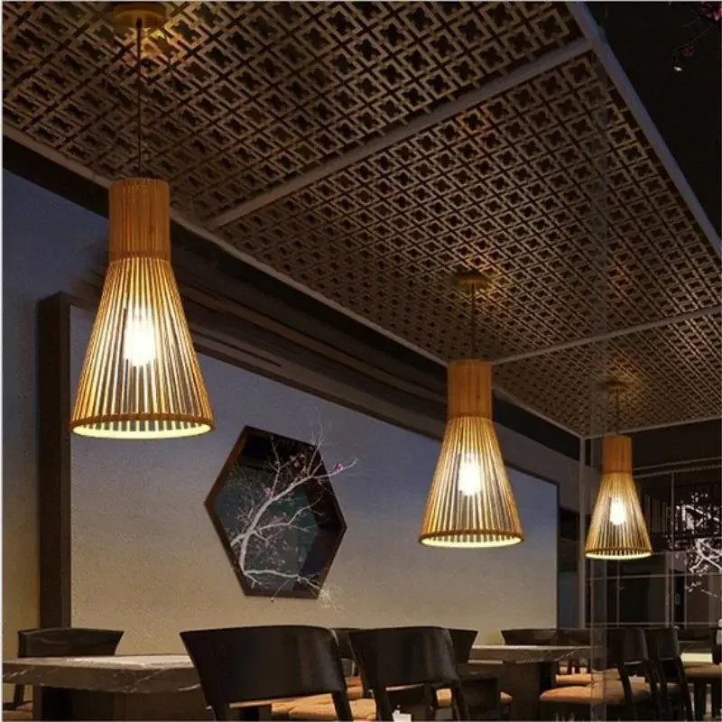 Chandelier Wooden Lamp Creative Restaurant Nordic Log Lamp Bamboo Woven Woodcraft Ceiling