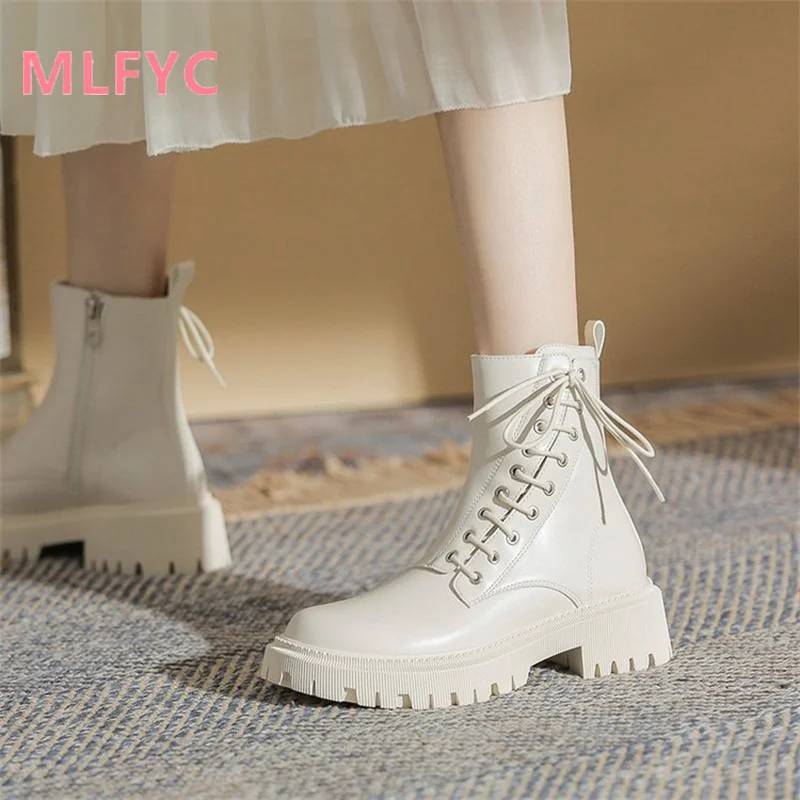 British style women's boots autumn and winter new single boot net red motorcycle slimming thick soles with short heels for women