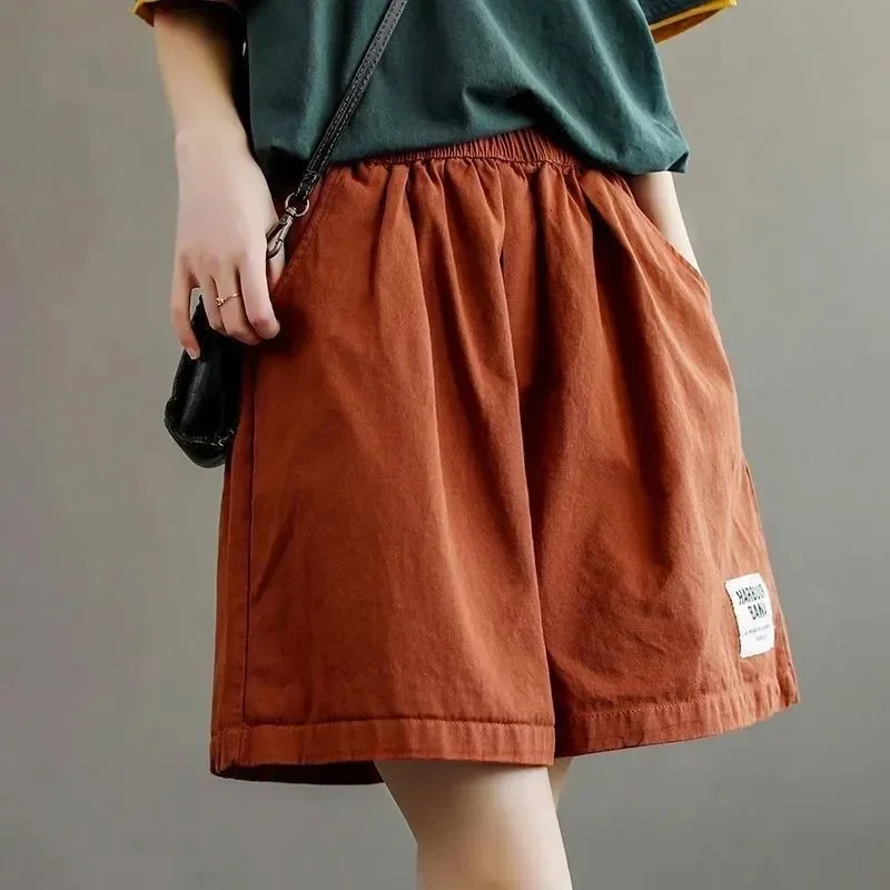 

Women's 2024 Summer New Combination Elasticized Pocket Fashion Solid Minimalist Comfortable Loose Versatile Casual Cotton Shorts