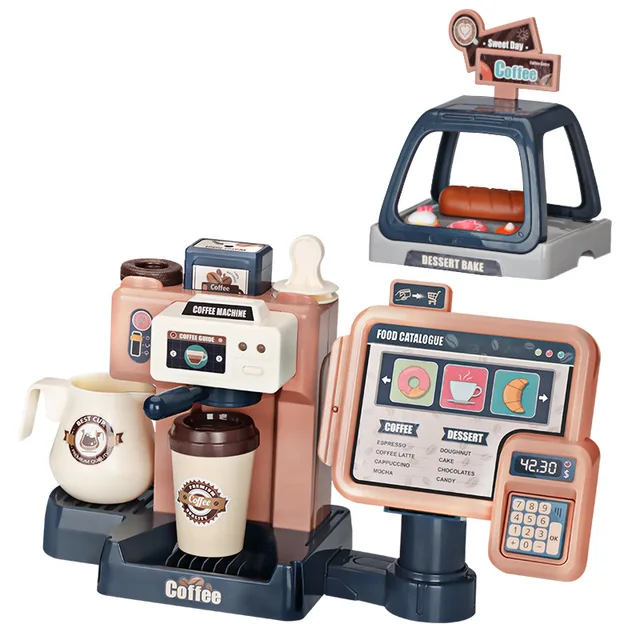 Kids Coffee Machine Toy Set Kitchen Toys Simulation Food Bread Coffee Cake Pretend Play Shopping Cash