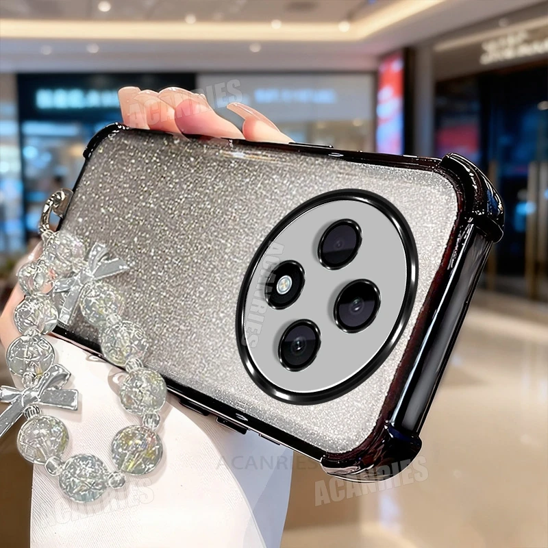 Star Lanyard Chain Plating Glitter Shockproof Silicone Case - Soft Back Cover
