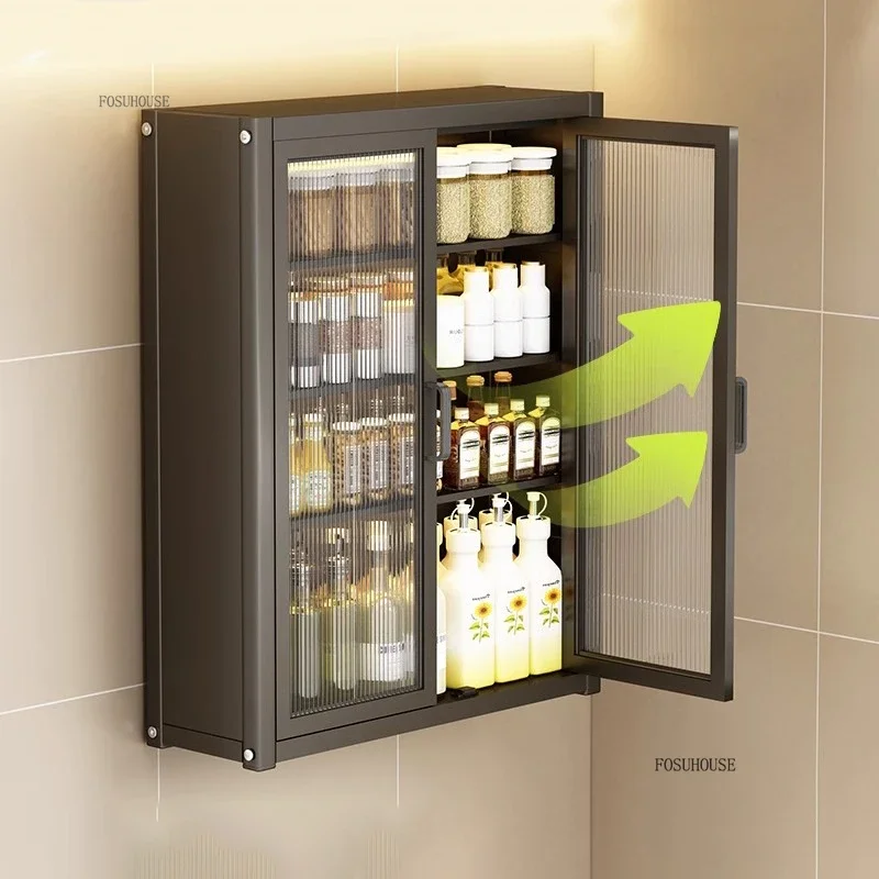 Minimalist Kitchen Cabinets Home Wall-mounted Storage Cabinets Multi-functional Dustproof Seasoning Bottle Kitchen Wall