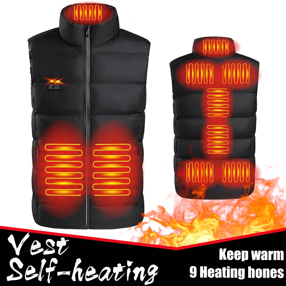 

Winter Thermal Vest 9 Zone Heating Electric Heating Men Women Jackets Camping Hunting Ski Coat USB Self-heating Warm Sportswear