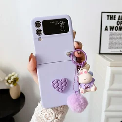 Cartoon Bear Love Heart Case with 3D Pendant and Hairball Design - ZFlip4 (Purple)