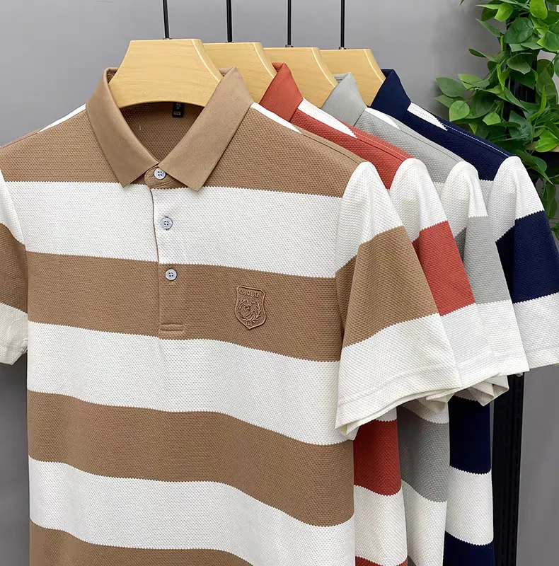 Luxury brand badge embroidered men's short sleeve polo shirt fashion wide stripe color blocked summer breathable casual T-shirt 9 S491b772cd01642a38551da83bbda11a3i