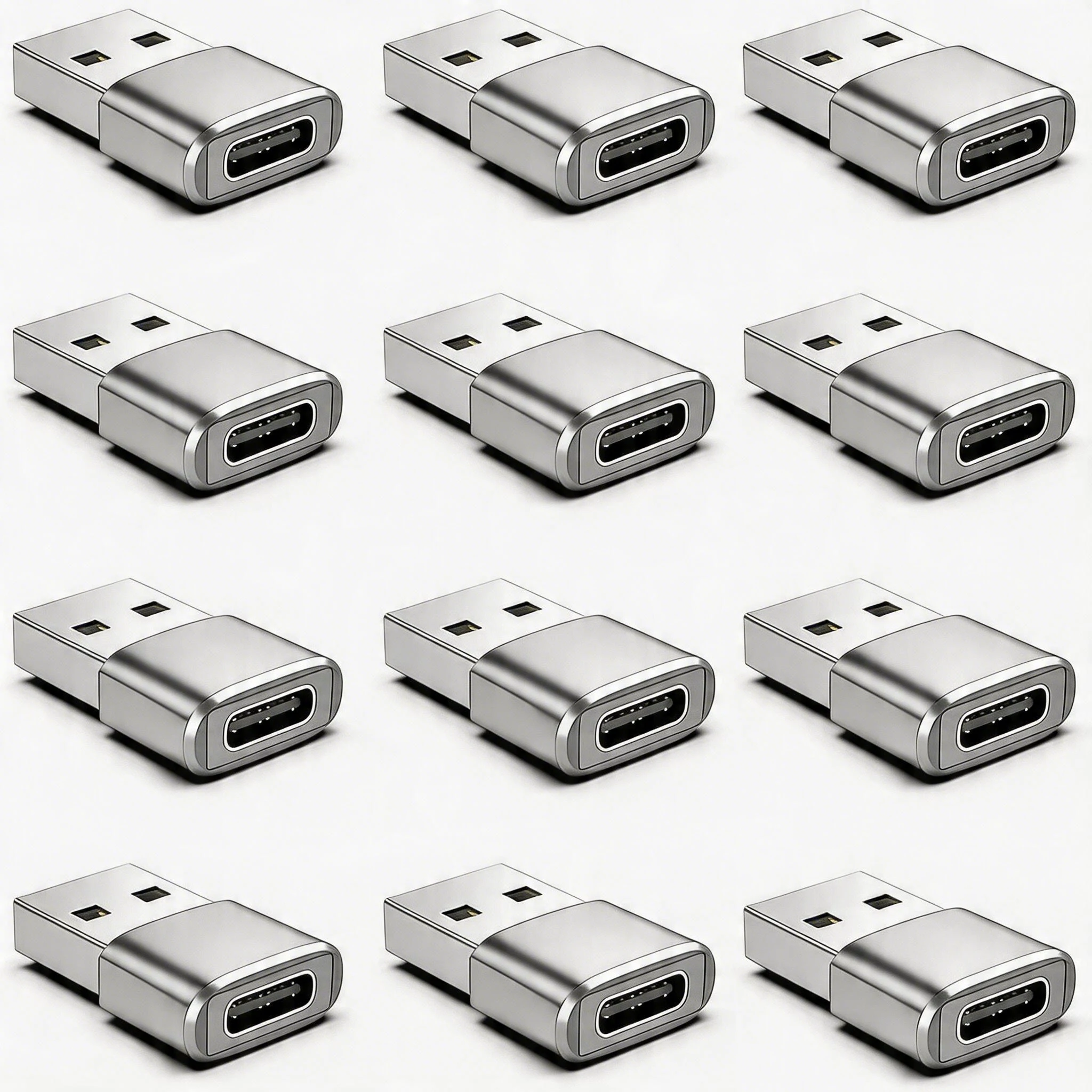 12-Pack USB to USB C Adapter Set with Car Charging Capability