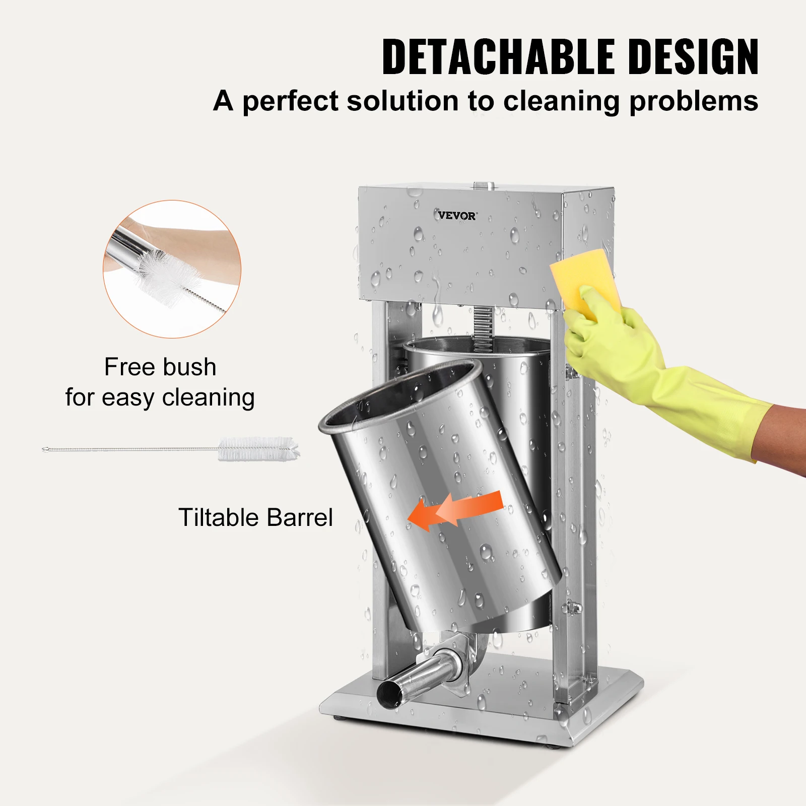 VEVOR Electric Stuffer,15L 260W Vertical Sausage Stuffer w/Speed Stepless, 304 Stainless Steel Sausage Machine w/4 Stuffing Tube