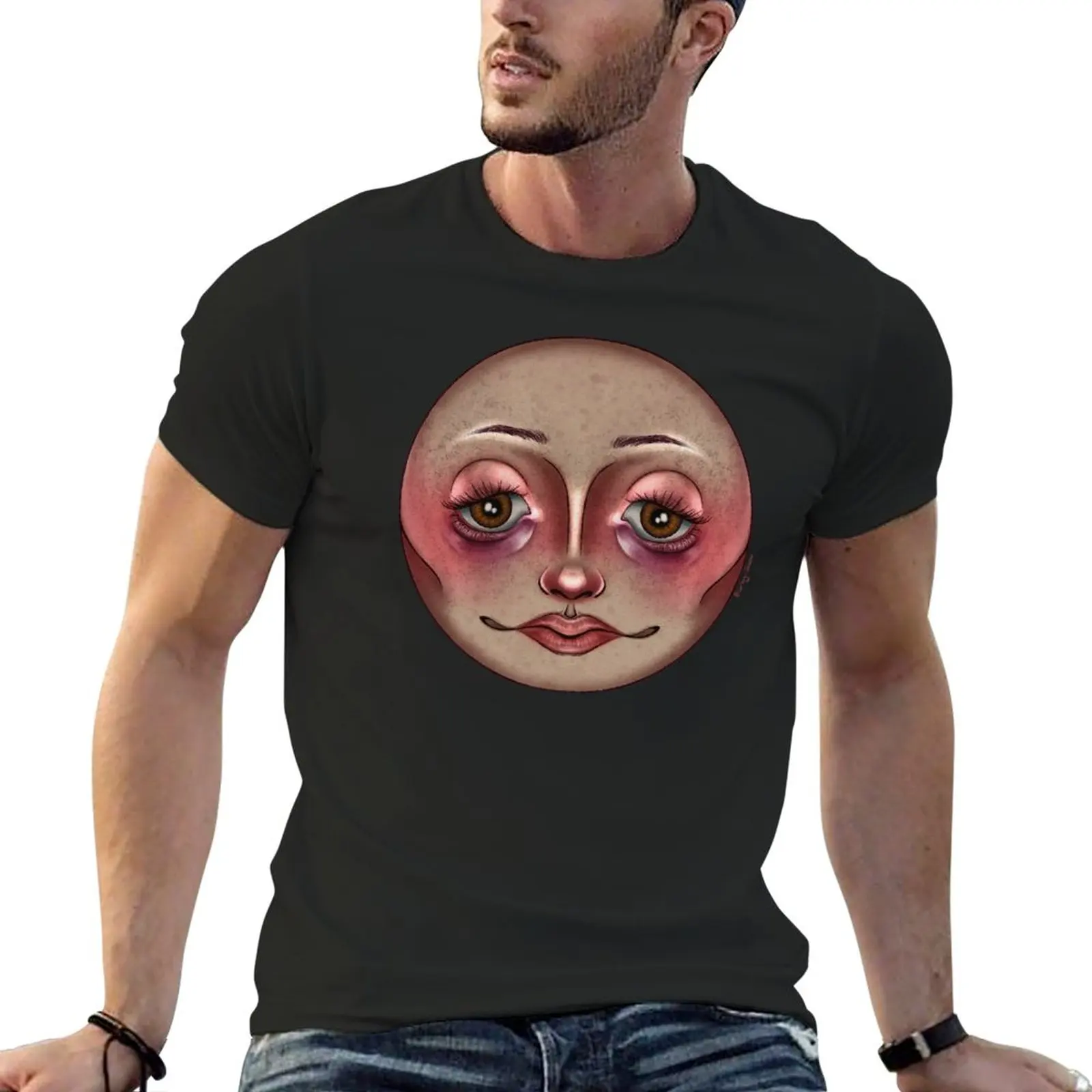 

Новая футболка Moonface, короткая футболка на заказ, графическая футболка, кавайная одежда, тяжелые футболки для мужчин