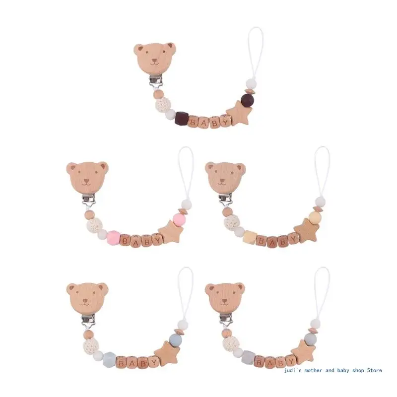 

67JC Cartoon Bear Pacifier Clip Chain Anti-lost Baby Teether Toy Strap Lanyard Chewable Teething Toy Teether Organiser