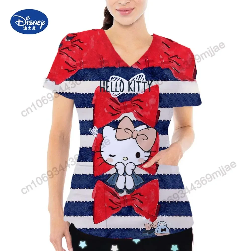 

Топ женский с V-образным вырезом и карманами, мультяшный кроп-топ с коротким рукавом, модная летняя футболка, Y2k