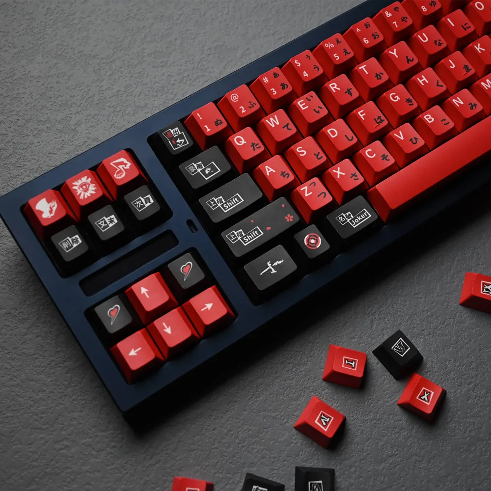 Mechanical Keyboard Persona 5 Keycap Cherry Profile Red Black Japanese PBT Keycap DYE Subbed 142 Keys For Outemu Mx Switch