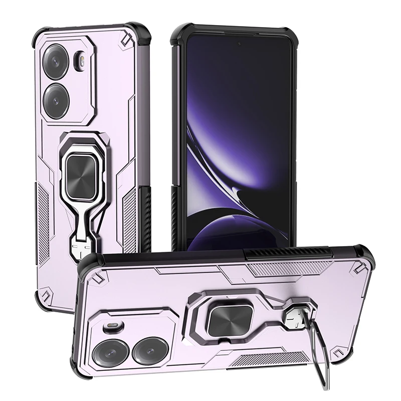 Magnetic Armor Shockproof Phone Case with Metal Ring Stand and Lens Protection