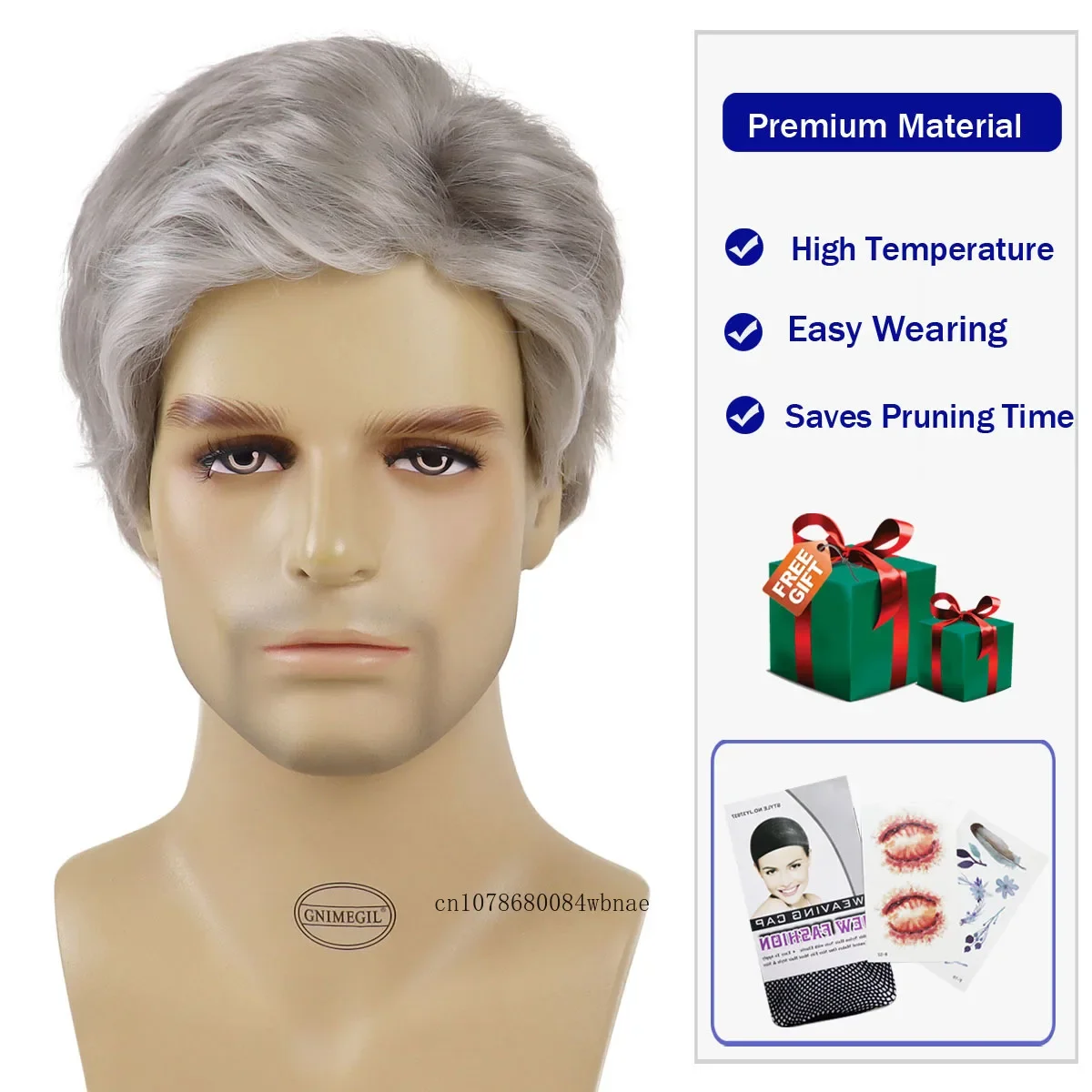 Men Wigs Synthetic Short Grey Grandpa Old Man Wig Halloween Costume Gray Wig Side Bangs Daily Party Costume Natural Looking