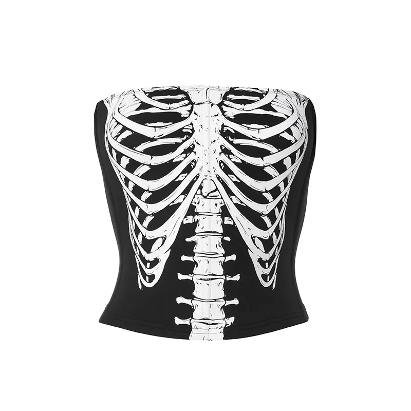 Harajuku Gothic Women Skeleton Printed Bustiers Corsets Crown Girdle Slim  Waist Corset Tops Shaper Strapless Halloween Cosplay