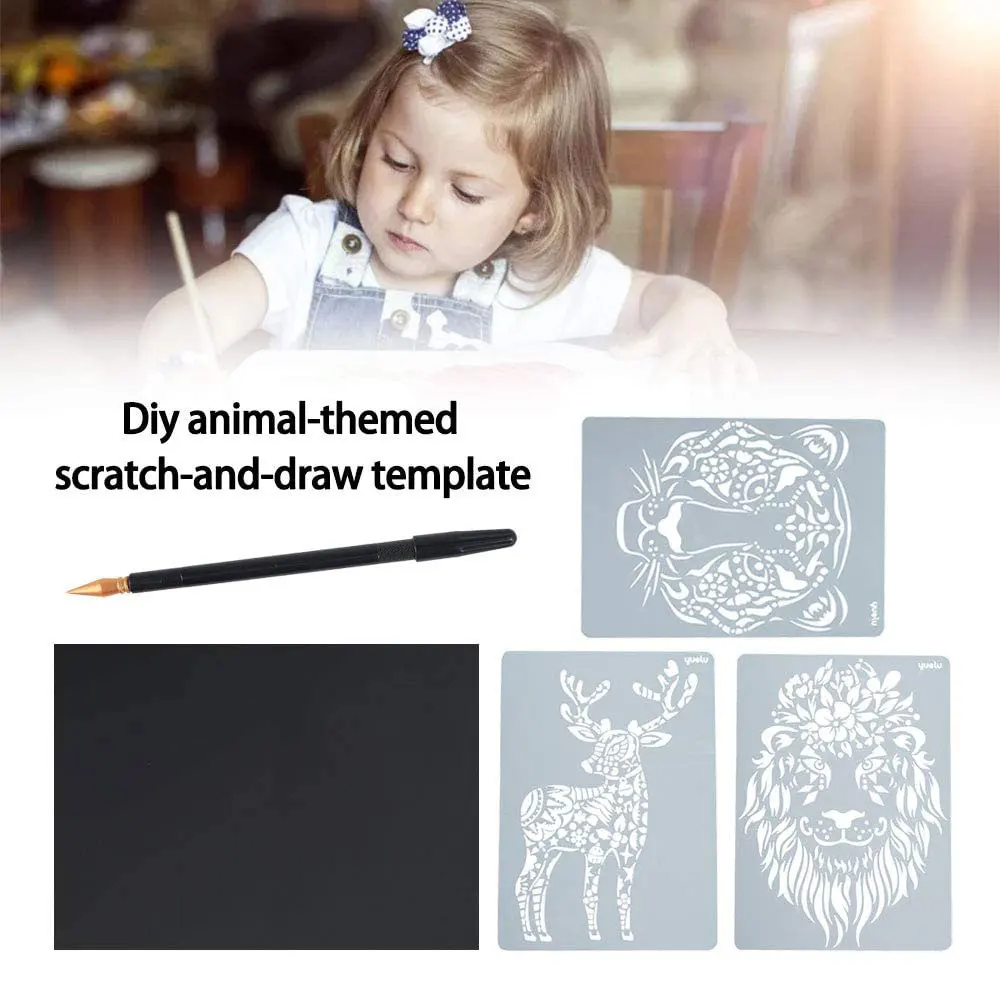 동물 그림 스텐실 DIY 재사용 가능한 드로잉 템플릿 속이 빈 그림 스텐실 DIY 스크랩북킹 저널 장식 어린이용