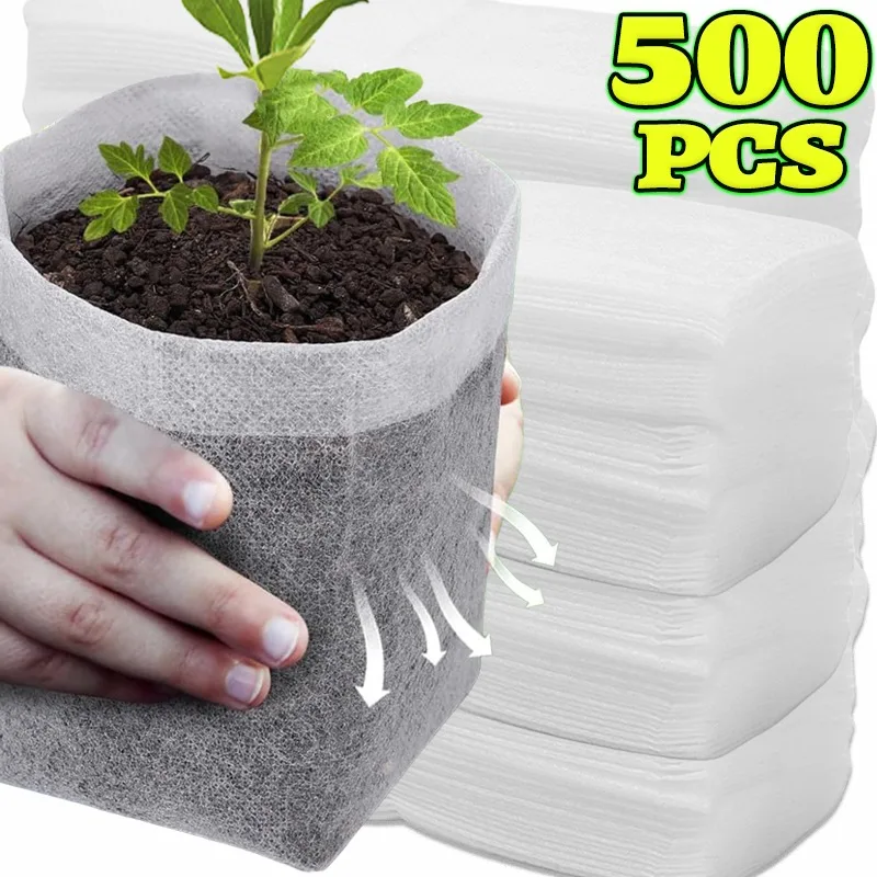 100/500PCS Biodegradable Grow Bags Non-woven Plants Seed Grow Pockets Nursery Grow Bag Planting Cultivation Pouches Garden Tools 1