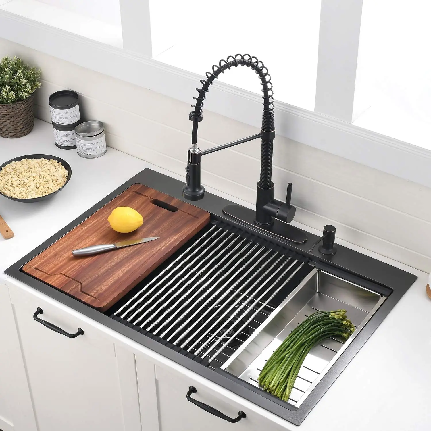 33 Inch Drop In Kitchen Sink Workstation Black33x22-Inch Drop In Sink 16 Gauge Black Stainless Steel Single Bowl Kitchen Sink 2