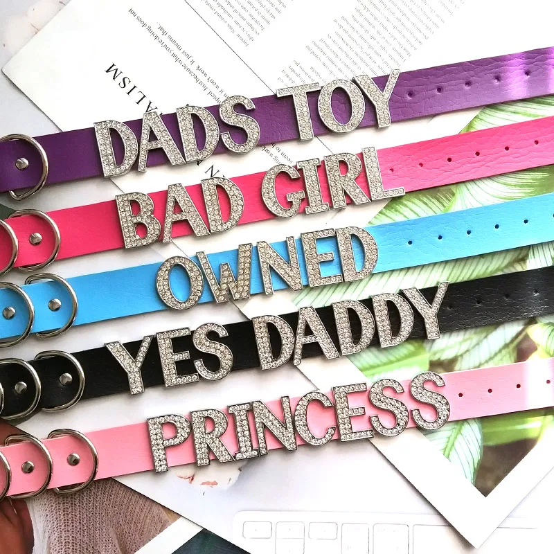 30MM Sexy Punk Rhinestone Letters Customized Collar Choker Necklaces ...