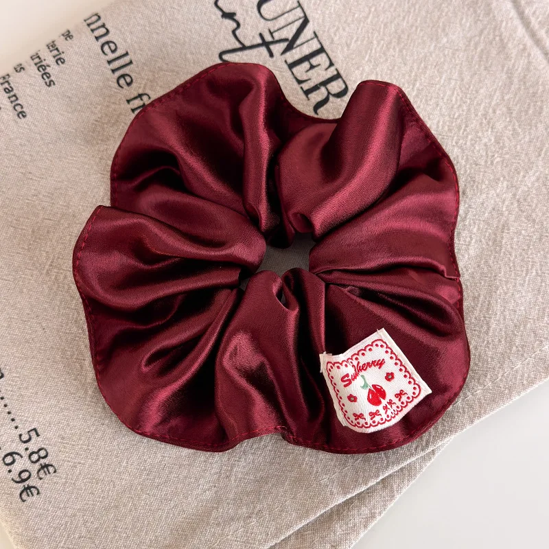 Retro-Stoffetikett mit roten Punkten und Karomuster, breites Haargummi für Damen, Nischen-High-End-Dutt-Haar-Accessoire – Detail 7