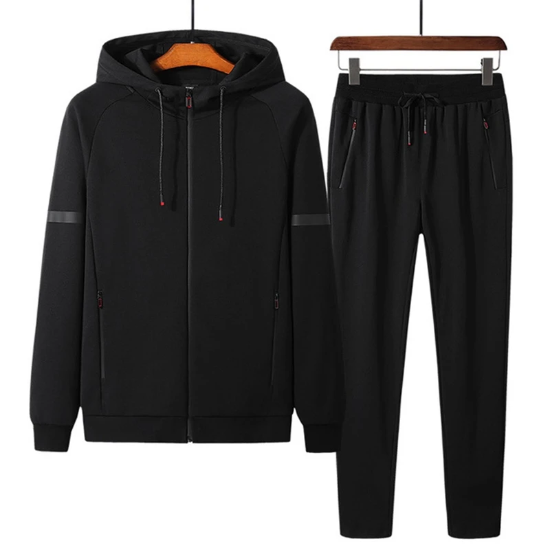 2023 Tracksuits Men Set Zipper Autumn Black Sportswear Track Suit Male cotton Sports Two 2 Piece Quality 9XL 8xl New big size