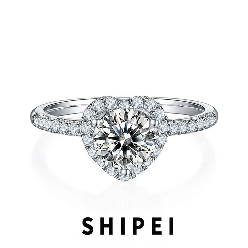 

SHIPEI 6.5MM Heart Cut D Moissanite Diamond Women Ring Fine Jewelry Wedding Engagement 100% 925 Sterling Silver Anniversary Gift