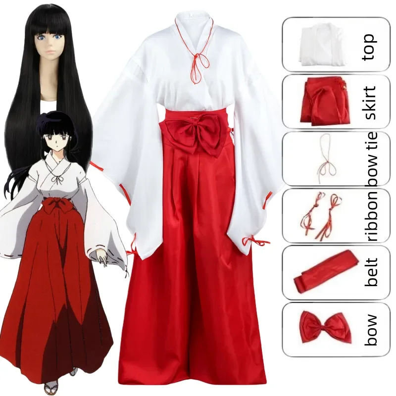 thumbnail image 1 of Disfraz de Anime Inuyasha Kiky Kikyō para cosplay, kimono japonés de bruja, ropa de actuación, peluca con top, falda, uniforme para fiesta de Halloween, 1 of 4
