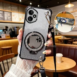 Smart Crossbody Lanyard Phone Case with Makeup Mirror and Stand for Honor 50 SE (JMCX BGS Black)