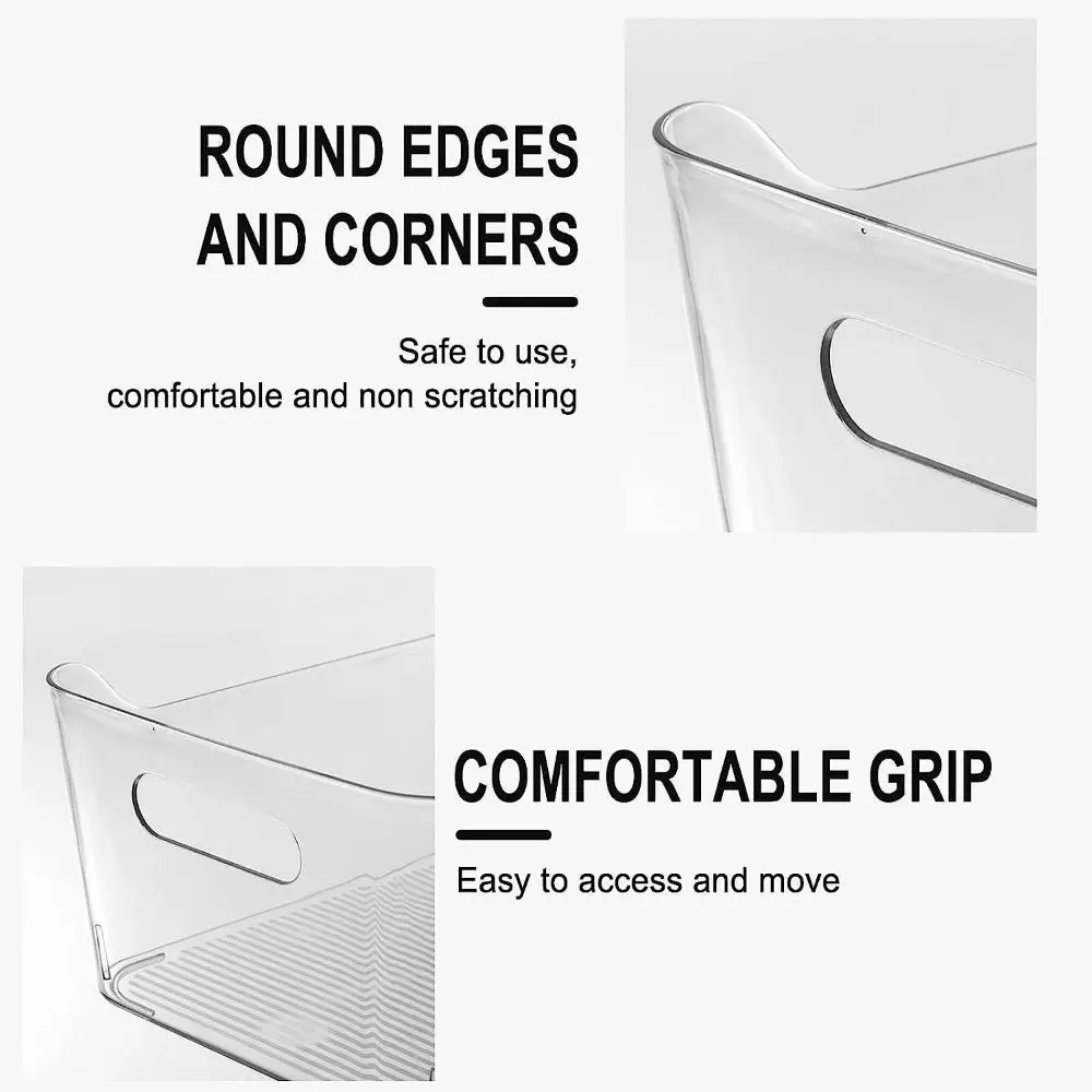 Large Capacity Clear Organizers Plastic Storage Bins With Handles Countertop Makeup Organizers Closet Fridge Storage Box