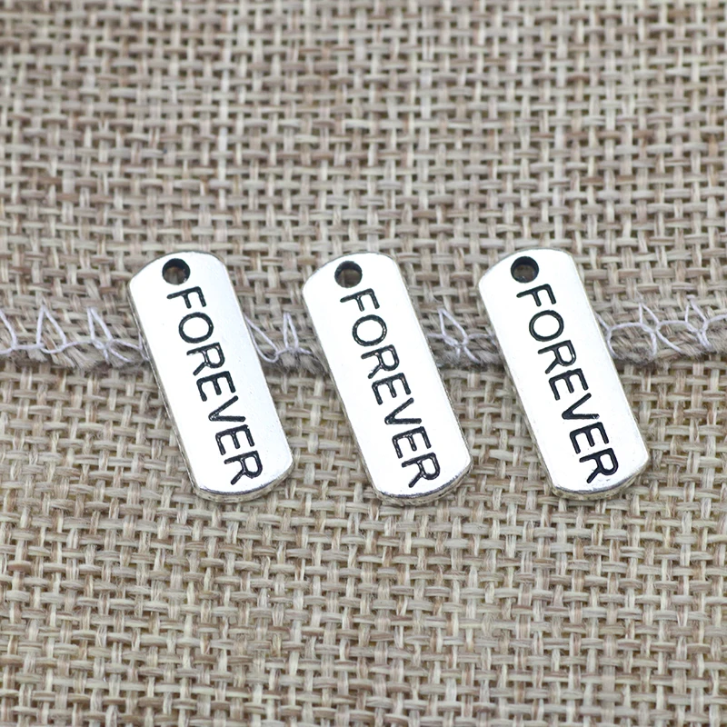 

12 Pieces 21x8mm Antique Silver Color Forever Charms Keychain for DIY Jewelry Making