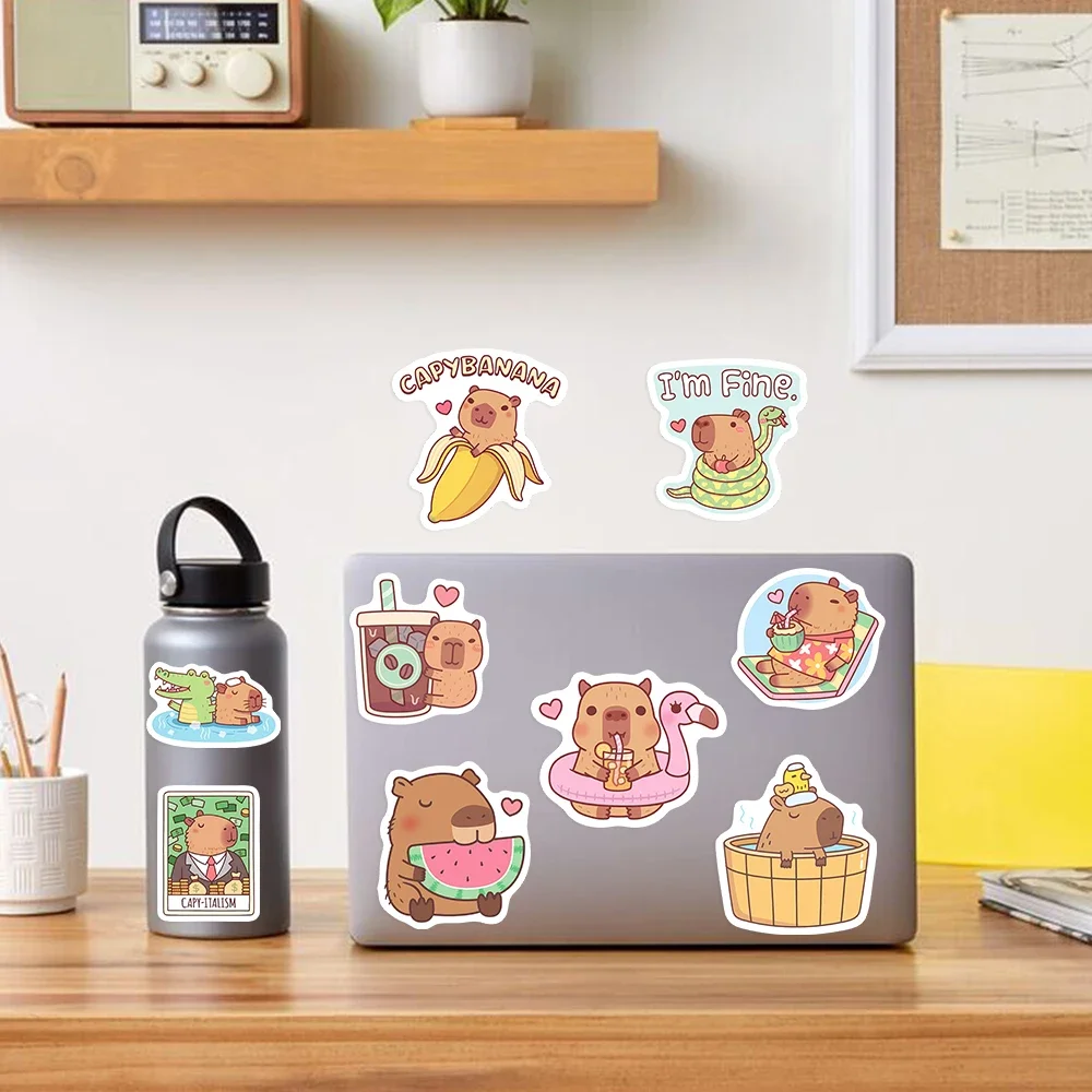 Animal stickers Cartoon sticker Cartoon stickers Paper stickers Adhesive stickers Self adhesive stickers Stationery stickers Decorative stickers Decorative labels stickers Cute Capybara Cafe Stickers Cartoon Fun Animal DIY Kids Toys Gift for Journal Scrapbook Laptop Phone Luggage Waterproof