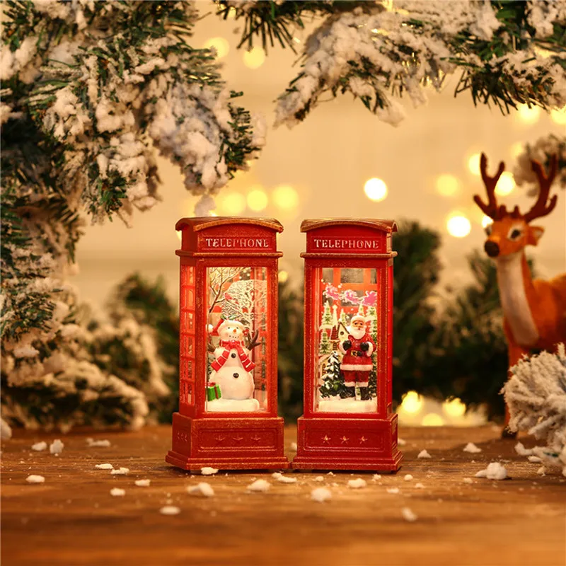 

Christmas Vintage Red Telephone Booth Phone Booth Ornament With Snowman Santa Claus Christmas Tree 2022