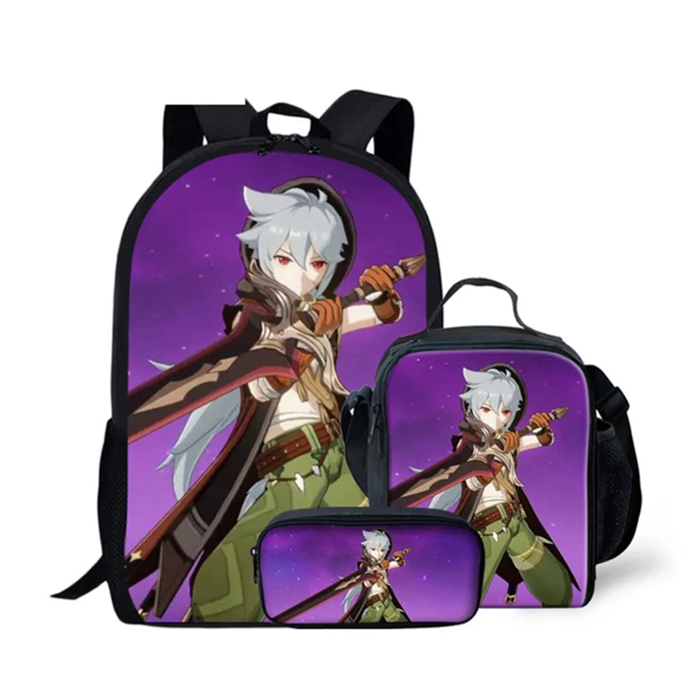Popular Youthful Funny Genshin Impact 3D Print 3pcs/Set Student Travel bags Laptop Daypack Backpack Lunch Bag Pencil Case