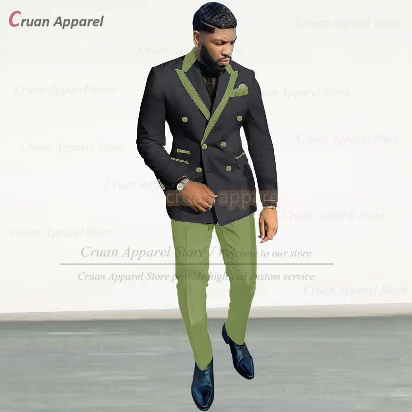 Classic Black Suit Set For Male Evening Dinner Stylish Double Breasted Blazer Pants 2 Pieces Prom Luxury Slim Fit Outfits mens suits