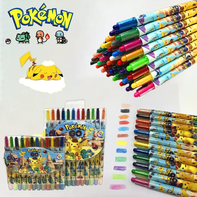 Pokemon Crayons Creative Cartoon 12 Colors Drawing Non-Toxic Oil Pastels  Kids Student Pastel Pencils Art Supplies Can Revolve - AliExpress