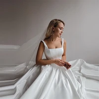 Simple Satin Women Wedding Dresses Sexy Backless A-Line Formal Party Sleeveless Floor Mopping Vestidos De Novias 2024 Customized 2