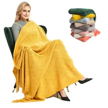 

CHENKIO Textured Knitted Super Soft Throw Blanket with Tassels - Warm Fluffy Cozy Plush Knit - for Fall Couch Bed Sofa