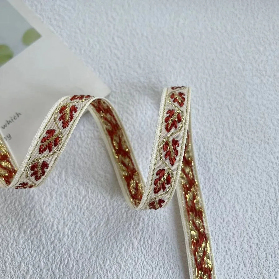 에스닉 스타일 웨빙 우븐 자카드 리본 잎 꽃, 의류 액세서리, LS-2249 너비 1.3 cm, 50 야드/로트