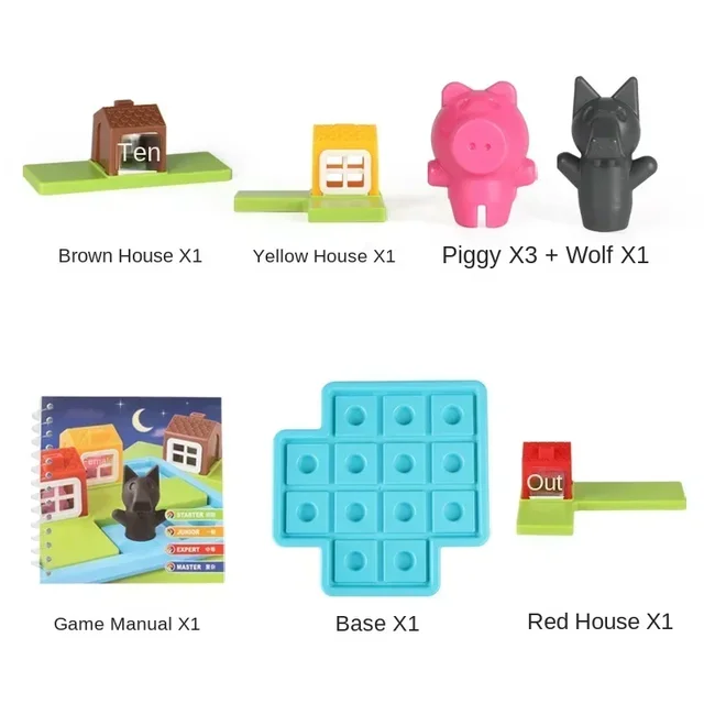 Three Little Pigs Smart Hide Seek Board Games with Solution Skill-Building Puzzle Logic Game Children Training Toy Gift 3