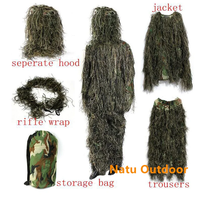 Tactical Camouflage Clothing 3D Withered Grass Ghillie Suit 5 PCS Sniper Military Hunting Suit Army Hunting Clothes Birding Suit