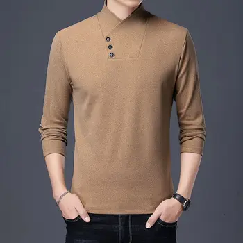 남성용 양면 벨벳 캐주얼 스웨터, 다용도 긴팔, 단색 자수 단추 보터밍 풀오버, 가을 겨울 패션