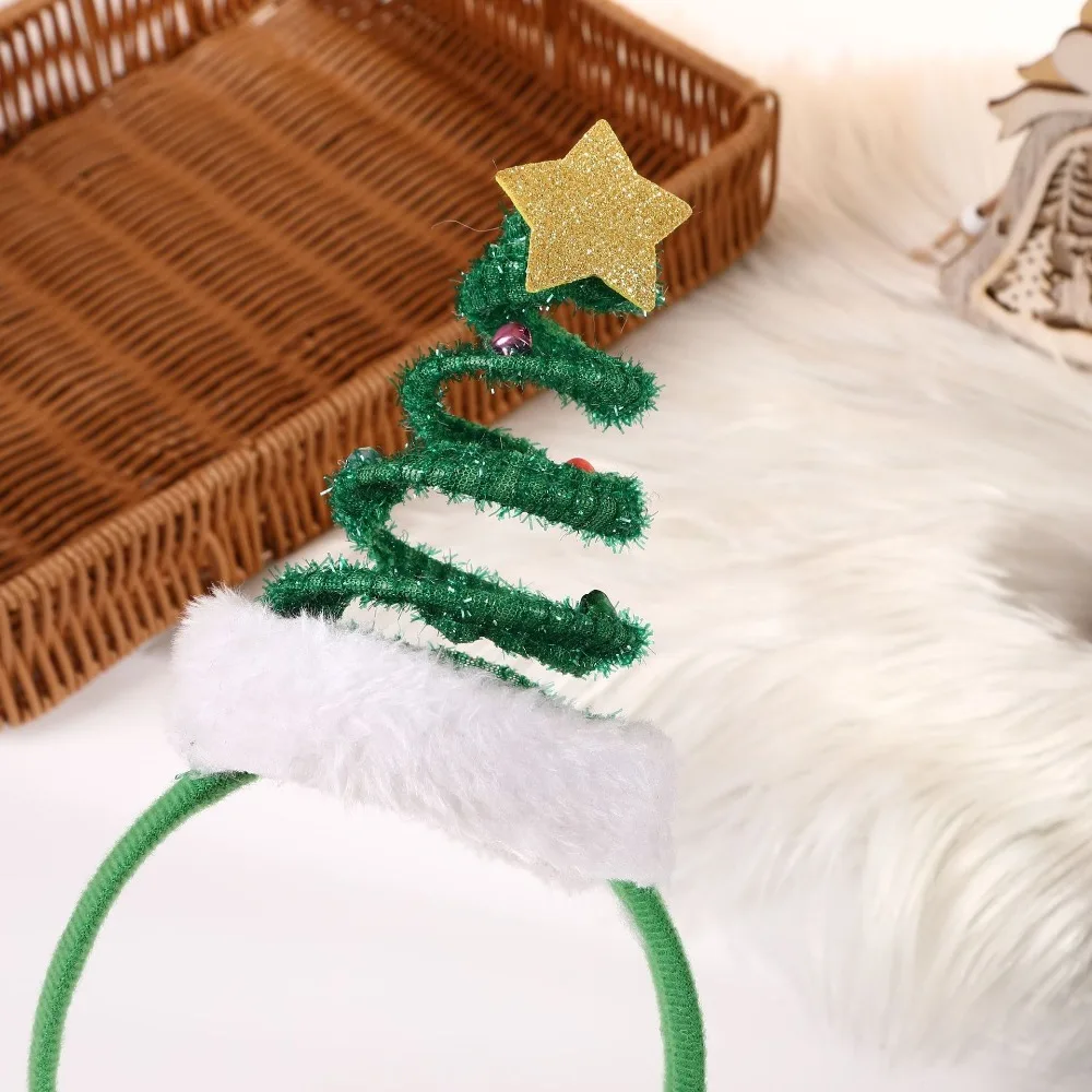 Spring Christmas Headband Fluffy Plush Santa's Hat Christmas Tree Hair Hoop Bells Happy New Year Children Headwear Noel Supplies
