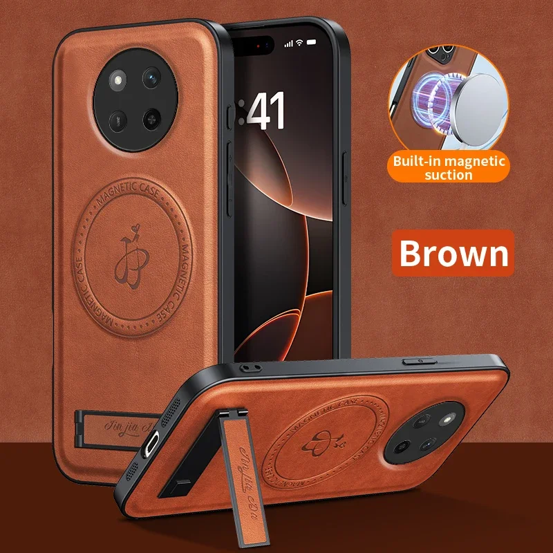 Leather Stand Case with Magnetic Closure and Wireless Charging Compatibility, Shockproof Design - Protective Camera Shell