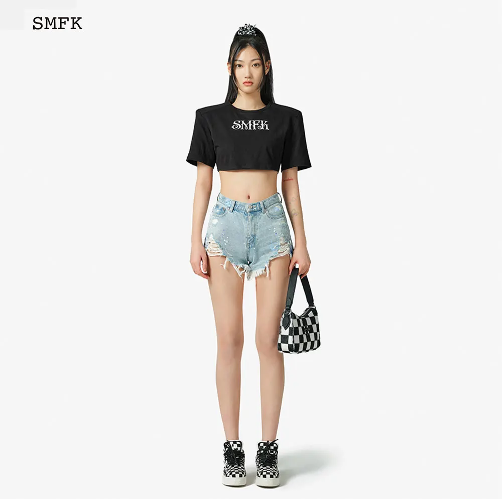 Smfk-女性用の穴のあるデニムショーツ,ショートパンツ,ハイ