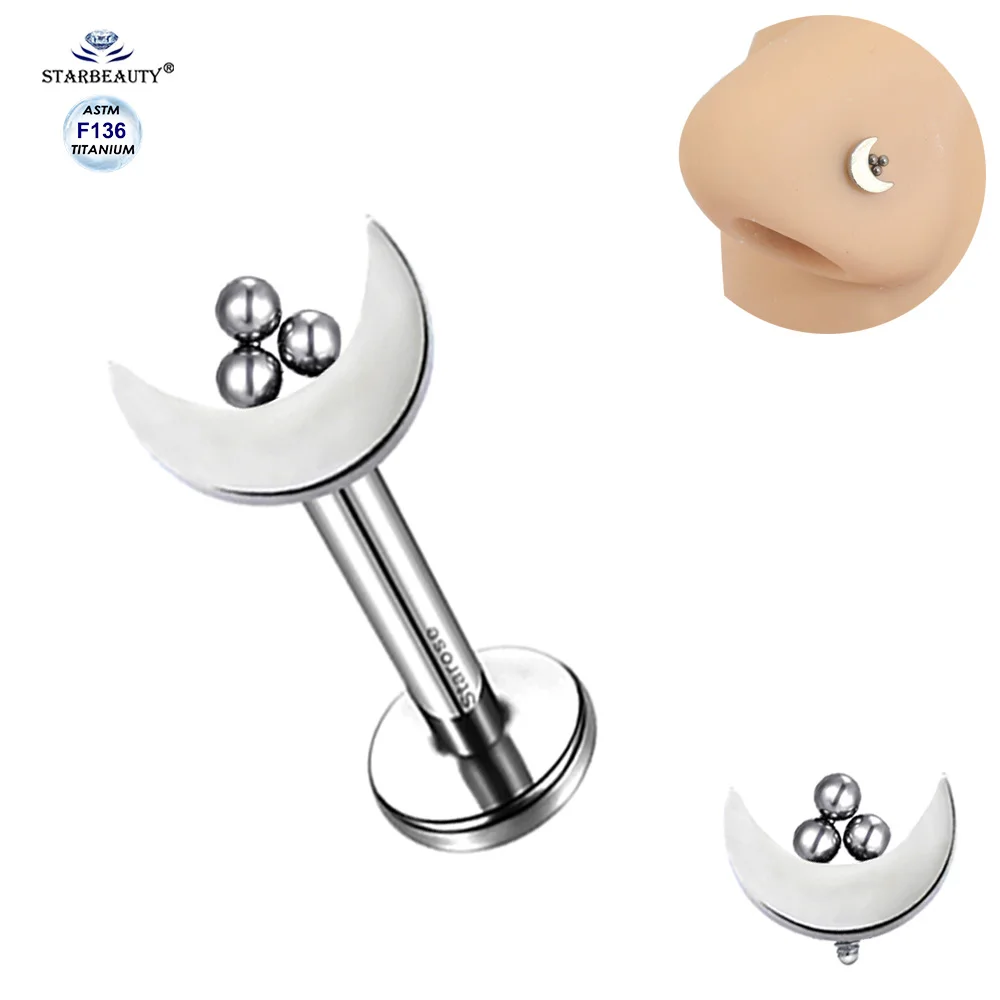 Trendy 6Mm Moon Ball Helix Piercing Nariz Astm F136 Titanium Nose Studs Labret Bar Tragus Conch Cartilagine Orecchini Ear Jewelry