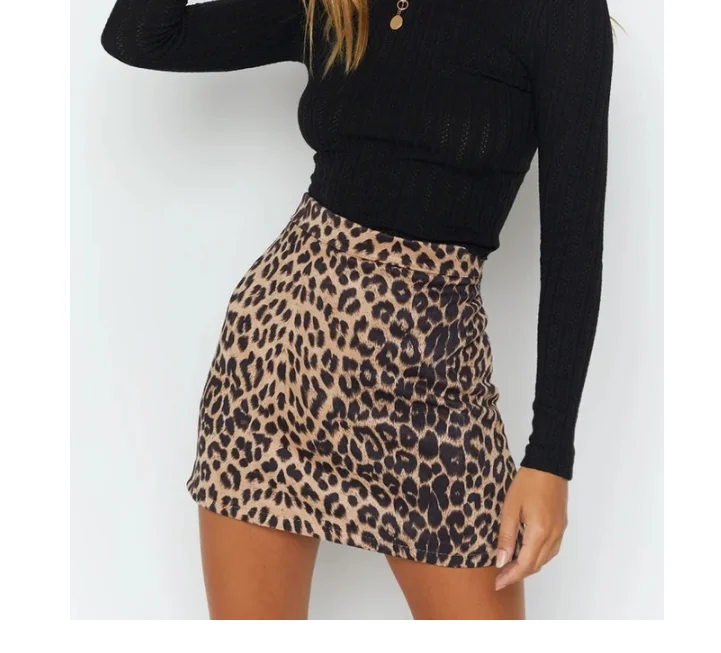 2021 Women's Suede Hip Wrap Skirt Sexy Leopard High Waist Zipper Autumn Winter A-line Skirt Girl Beige Universal crop top with skirt